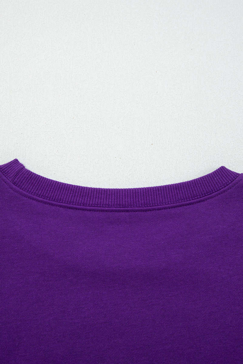 Tillandsia Purple Varsity Stripe Detail Drop Shoulder Pullover Mini Skirt Set