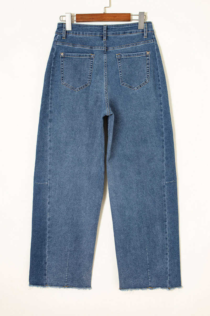 Ashleigh Blue Stitched Raw Hem Wide Leg Loose Jeans
