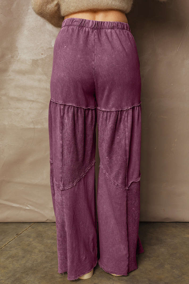 Wild Ginger  Careys Mineral Wash Tiered Wide Leg Patchwork Drawstring Pants