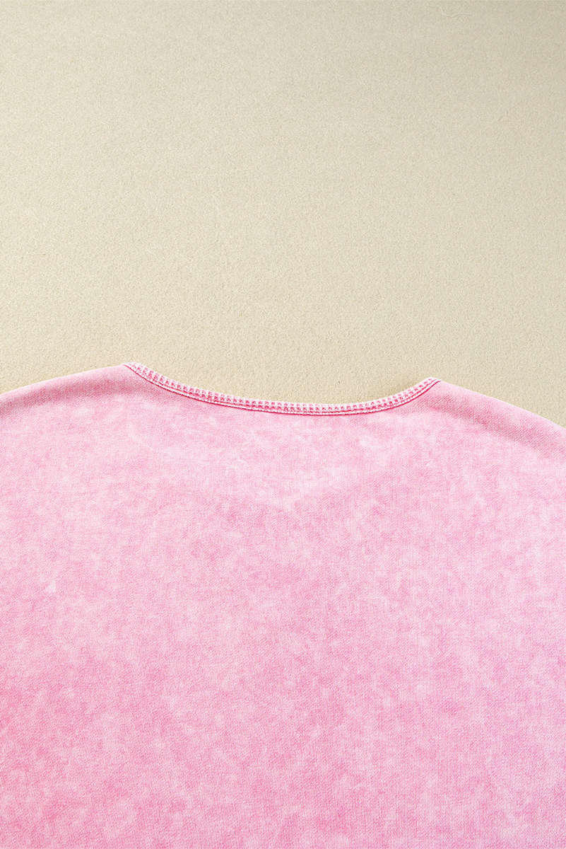 Strawberry Pink Mineral Wash Exposed Seam Drop Shoulder Oversized Tee