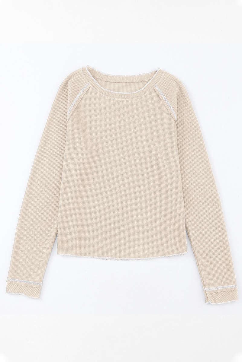 Apricot Textured Round Neck Long Sleeve Top
