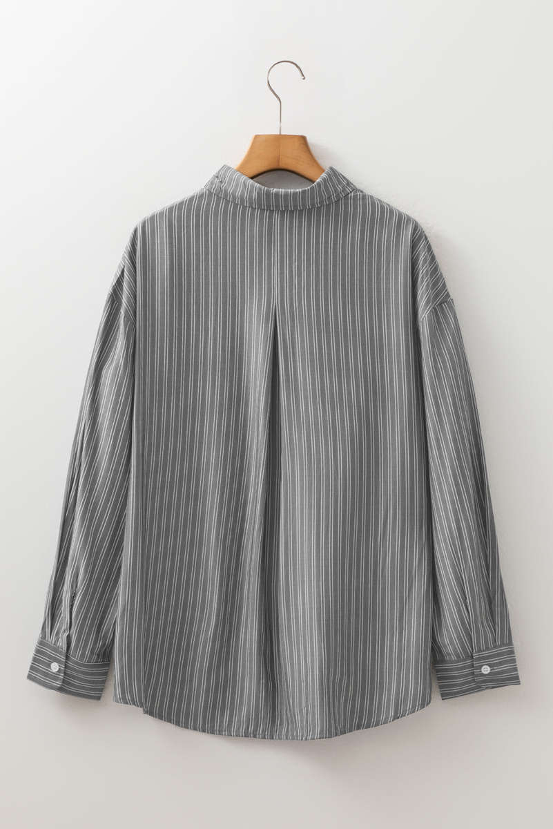 Black Stripe Button Up Oversized Casual Shirt