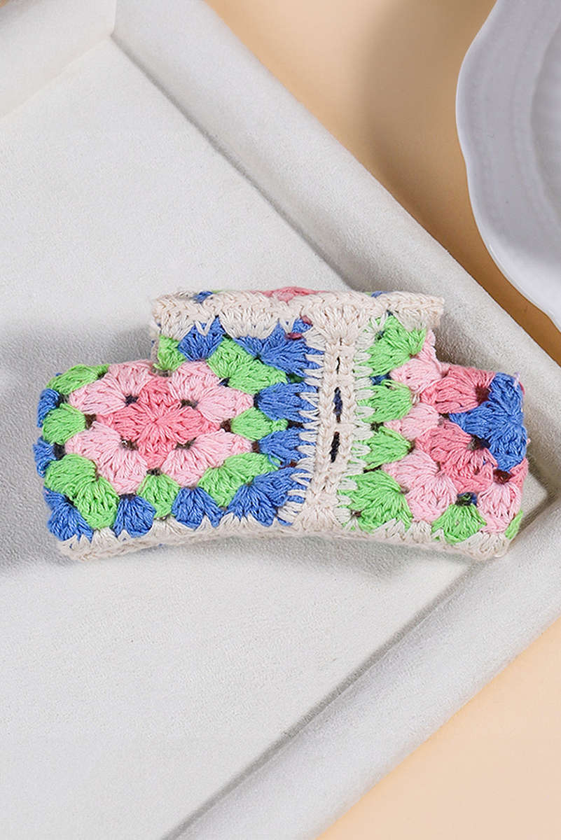 Dark Blue Flower Crochet Cover Hair Clawclip
