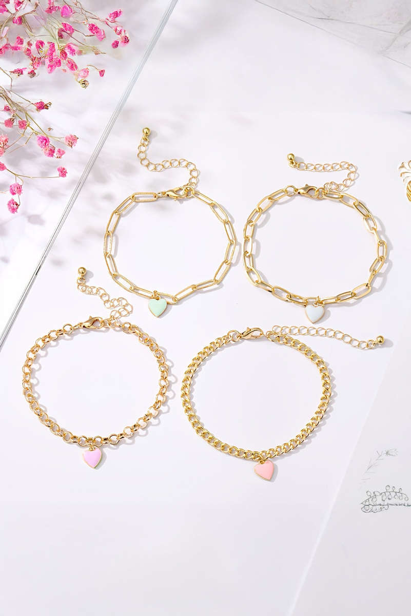 Gold Heart Charm Multi Layer Adjustable Chain Bracelet