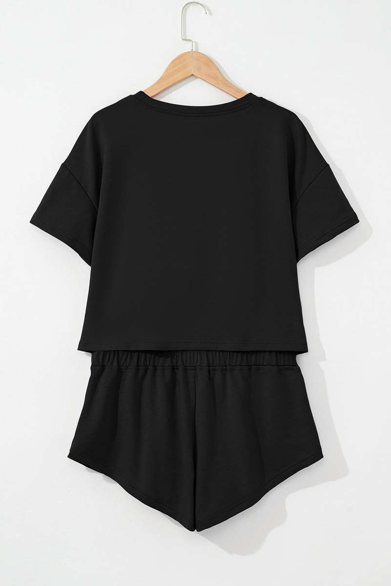 Black 2pcs Cropped Tee and Ruffle High Waist Skort Set