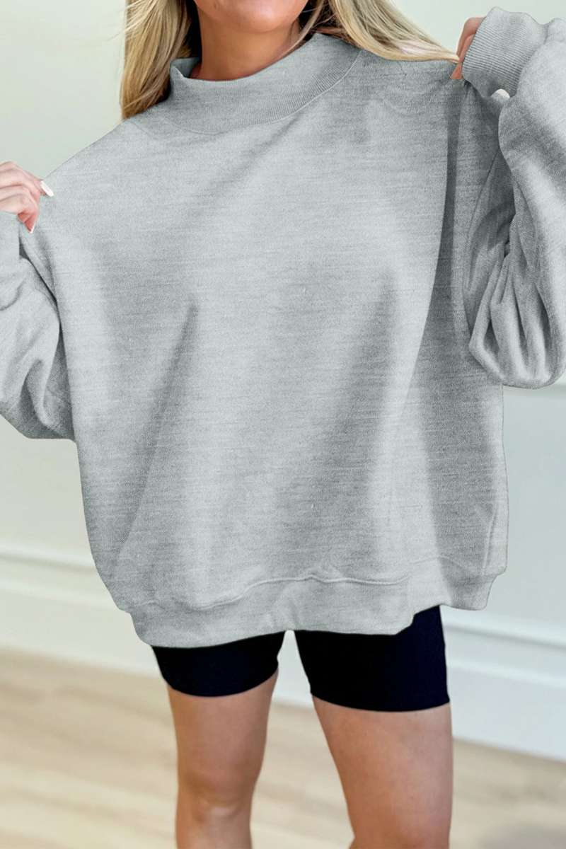 Gray Solid Color Oversized Mock Neck Sweatshirt