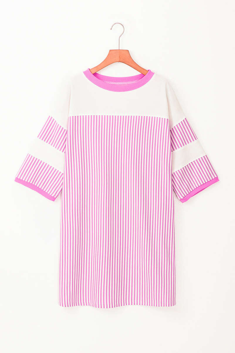 Phalaenopsis Striped Patchwork Three Quarters Sleeve Loose Mini Dress