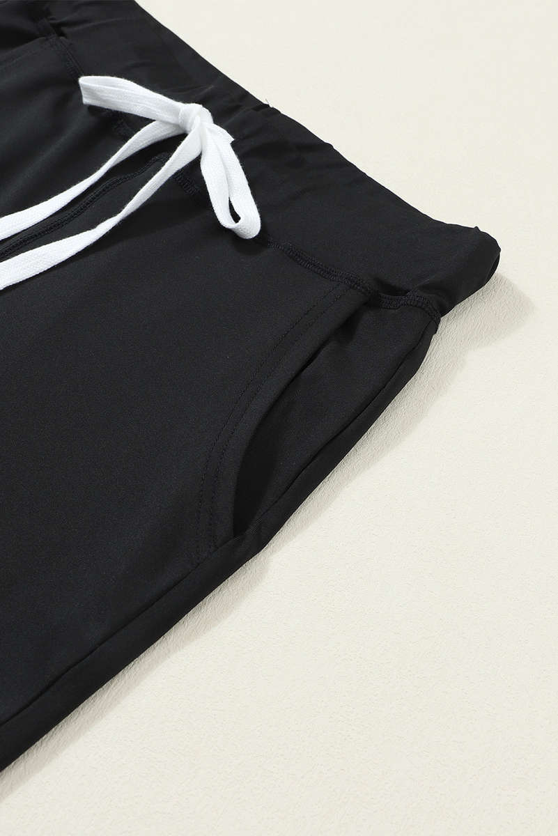 Black Drawstring Elastic Waistband Pocketed Joggers