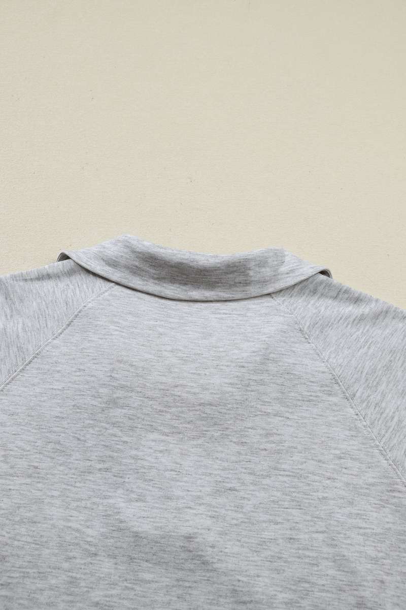 Light Grey Collared V Neck Tee Drawstring Elastic Waist Shorts 2pcs Outfit