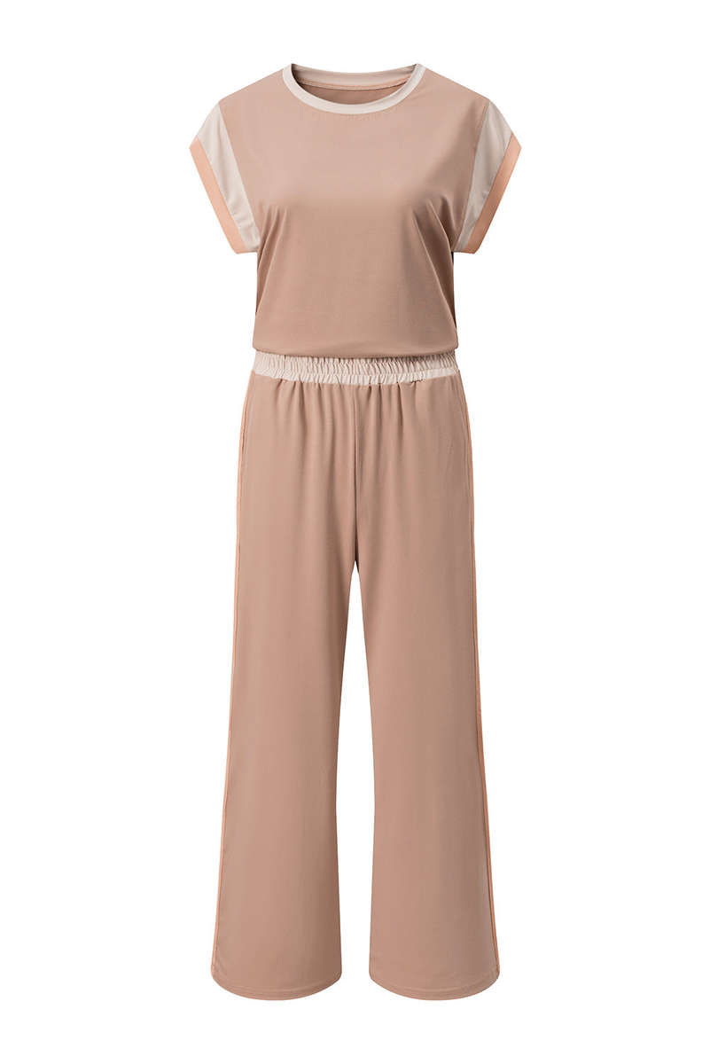 Smoke Gray Color Block Detail Casual Two-piece Set