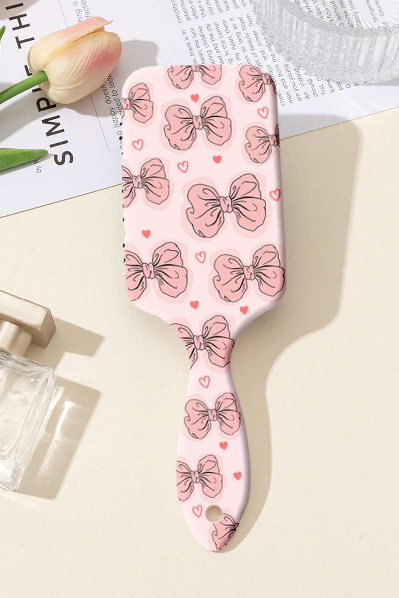 Pink Cute Bow Tiny Heart Printed Air Cushion Comb