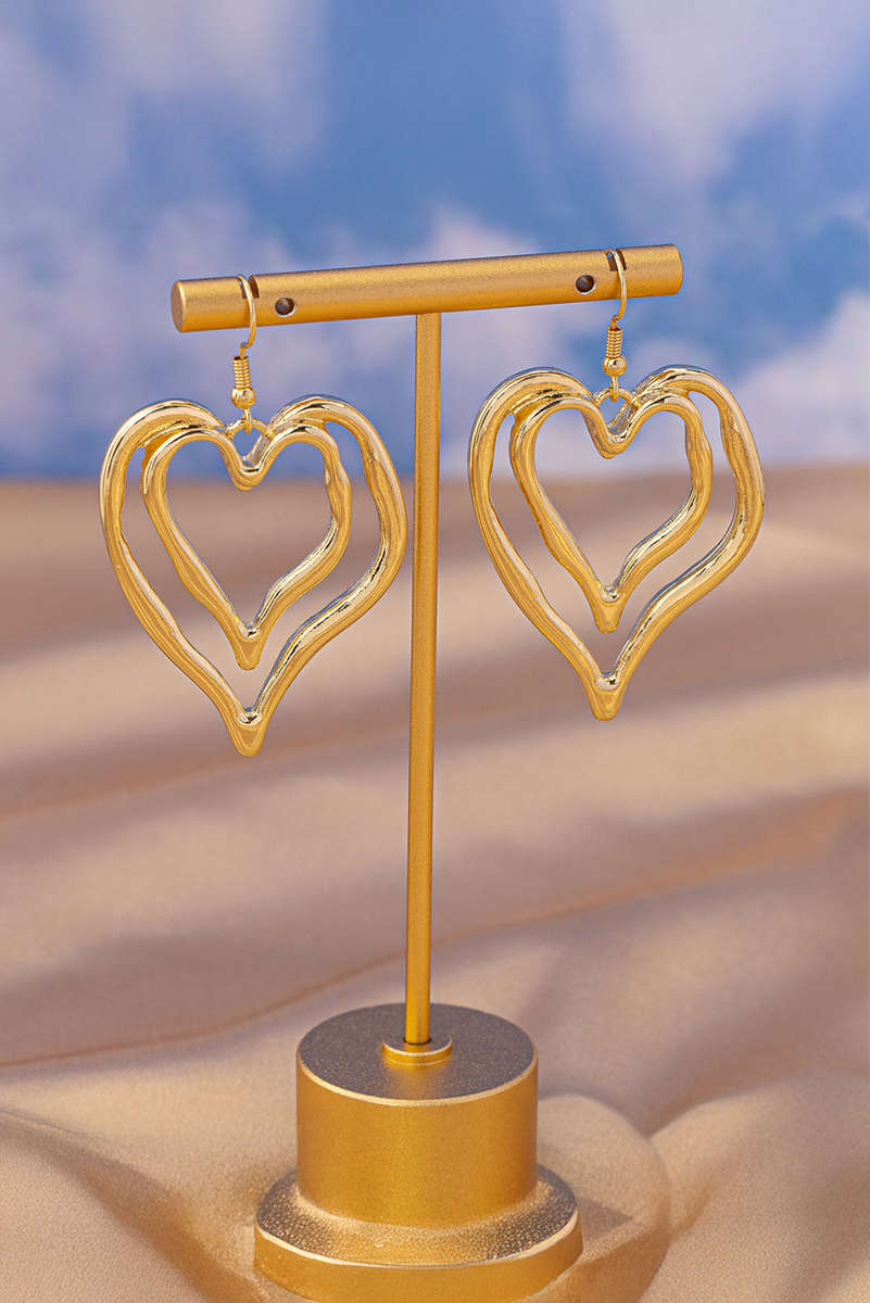 Gold Double Heart Shape Plated Alloy Dangle Earrings