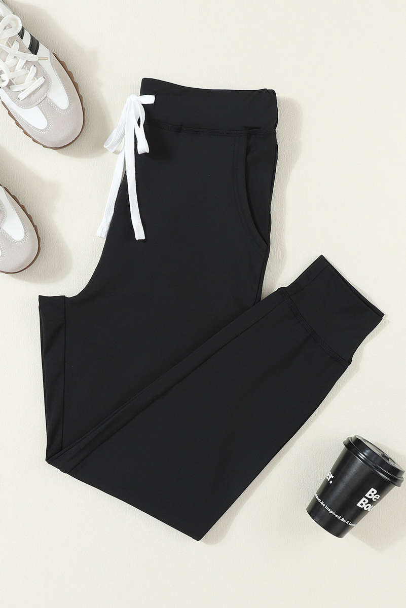 Black Drawstring Elastic Waistband Pocketed Joggers