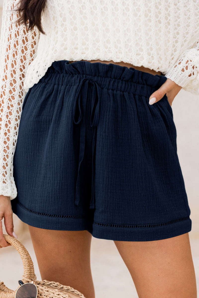 Blue Cotton Gauze Paperbag Shorts