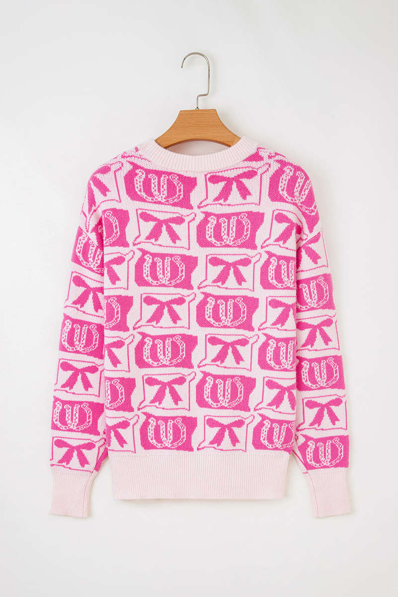 Pink Bows & Horseshoes Pattern Western Fashion Print Sweater