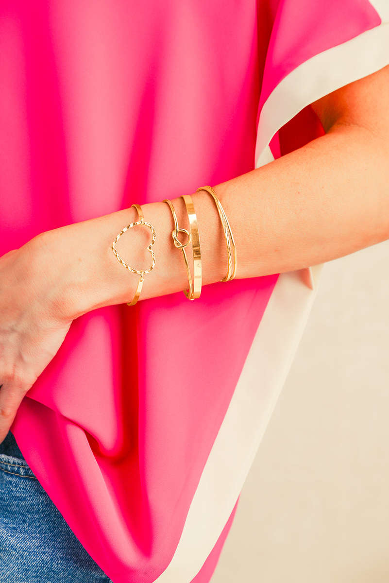Gold Heart Knot Plated Multi Layer Open Cuff Bracelet Set