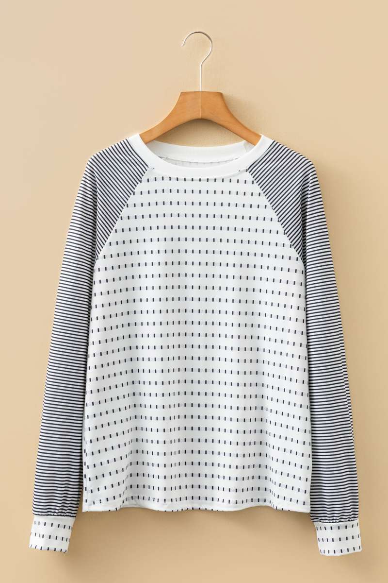 Black Stripe Raglan Patchwork Long Sleeve Tee