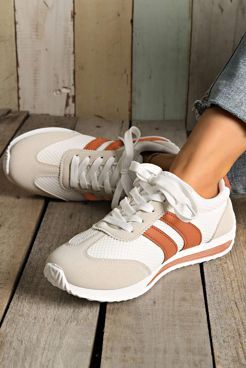 Yellow Color Block Patchwork Breathable Lace-up Sneakers