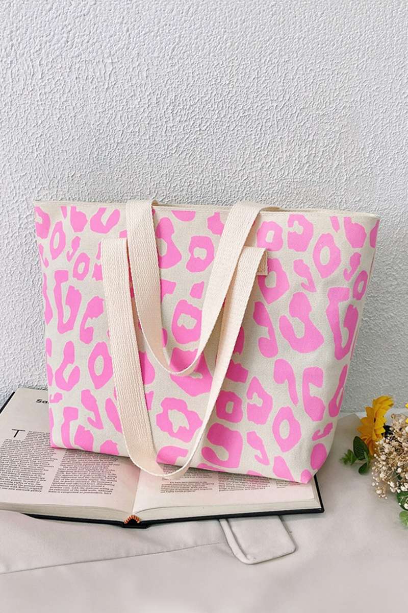 Rose Red Leopard Print Canvas Tote Bag