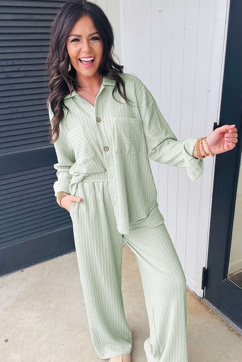 Clearly Aqua Textured Patched Chest Pocket Shirt and Pants Set