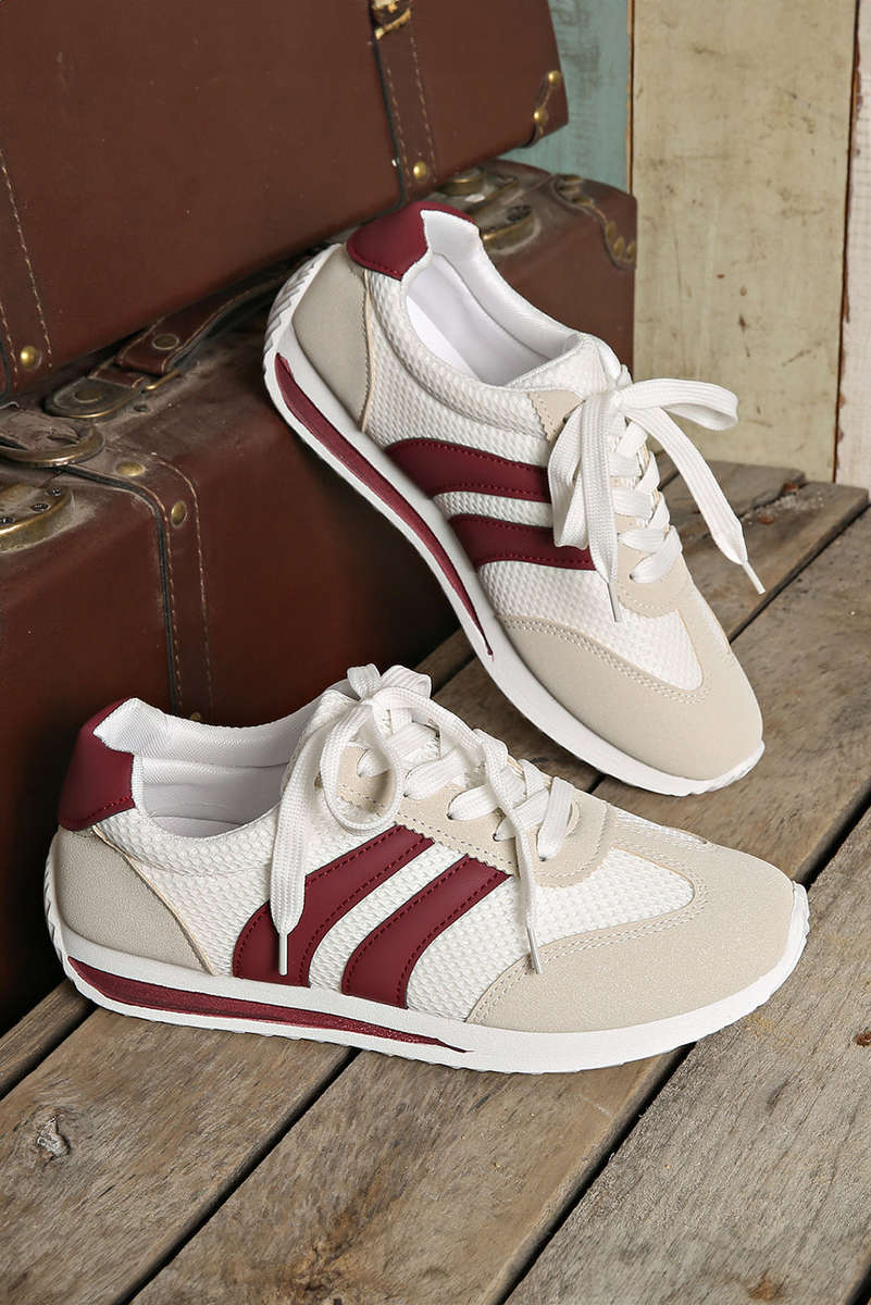 White Color Block Patchwork Breathable Lace-up Sneakers