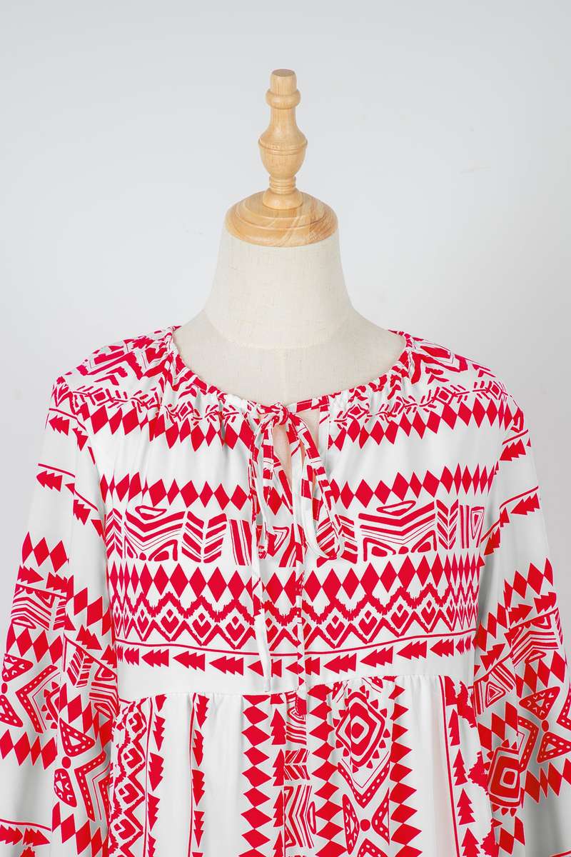 Red Boho Printed Half Sleeve Maxi Dress