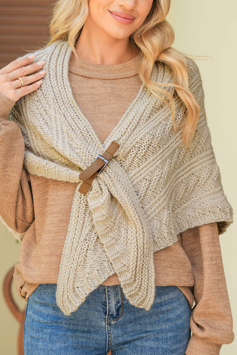 Parchment Faux Leather Belt Triangle Shawl Scarf