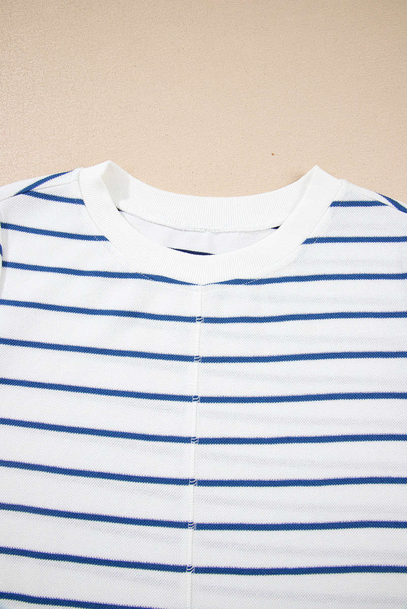 Sail Blue Striped Long Sleeve Top Drawstring Wide Leg Pants 2pcs Outfit