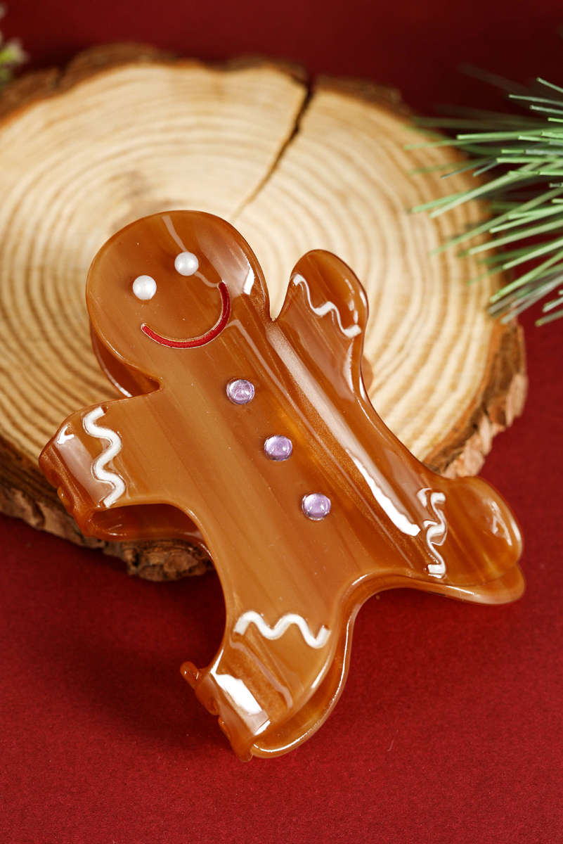 Thai Curry Pearl Rhinestone Gingerbread Man Hair Claw Clip