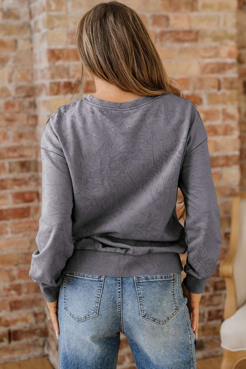 High-rise saved by grace Letter Embroidery Mineral Wash Loose Sweatshirt
