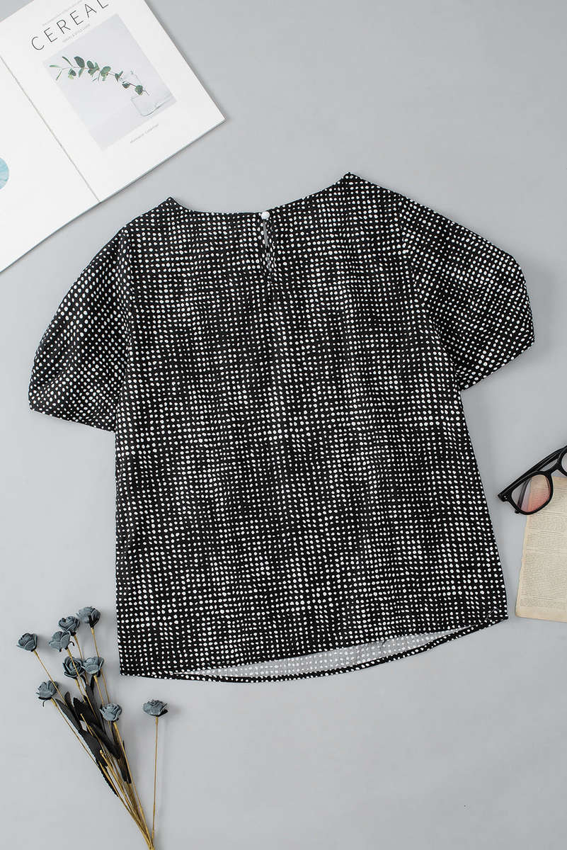 Black Cheetah Short Puff Sleeve Blouse