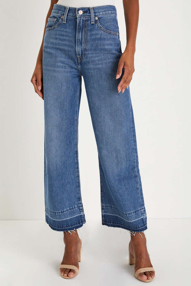 Sail Blue Raw Hem Straight Leg Loose High Waist Jeans