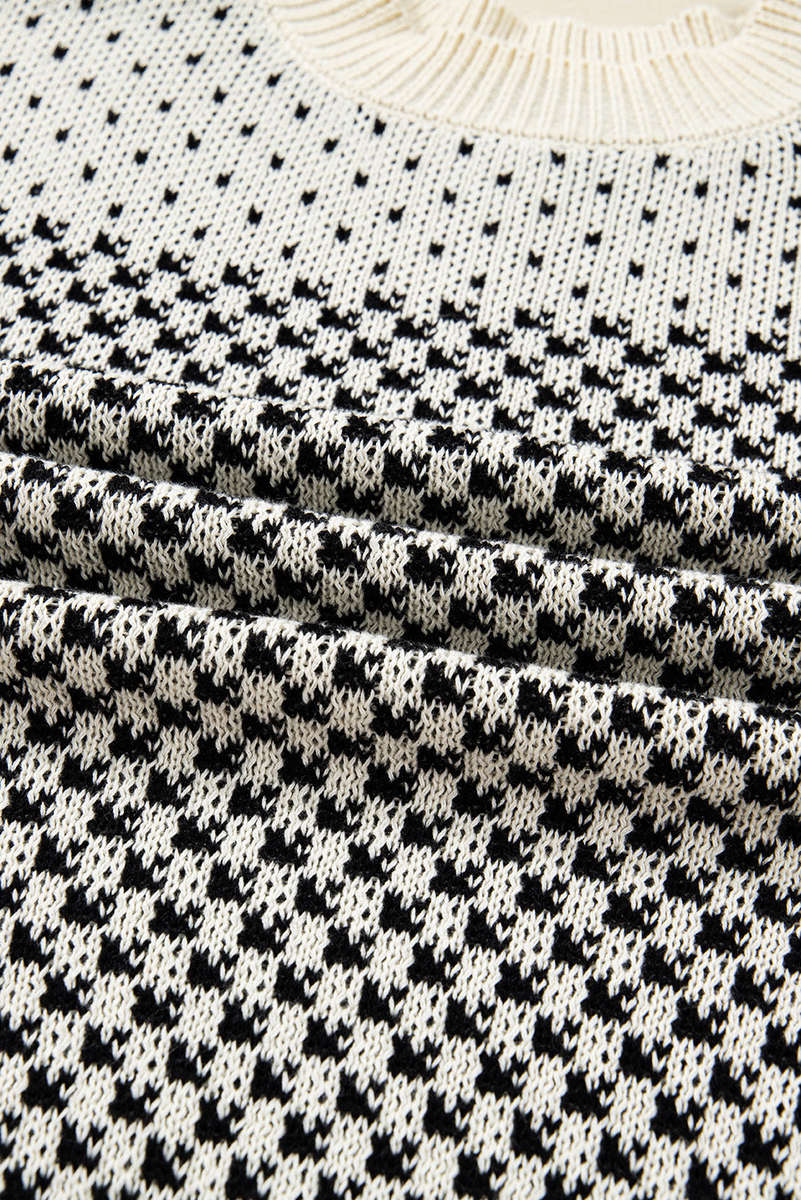 Black Contrast Color Pattern Lantern Sleeve Sweater