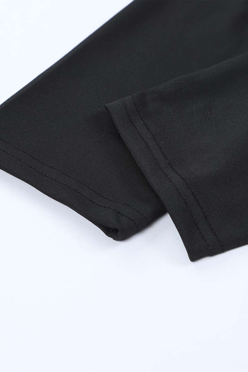 Black Solid Color High Waist Ripped Leggings