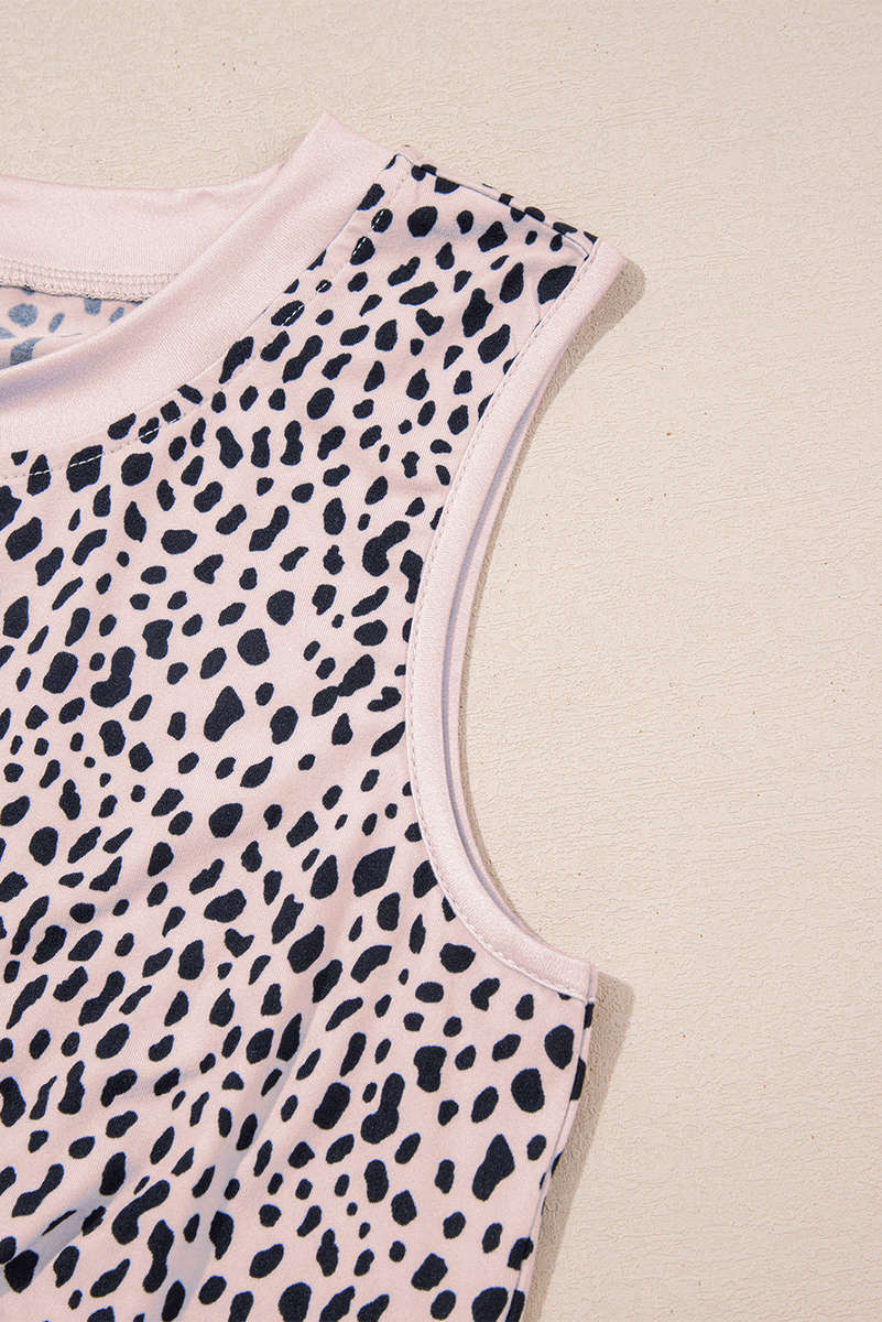 Apricot Leopard Round Neck Tank Top