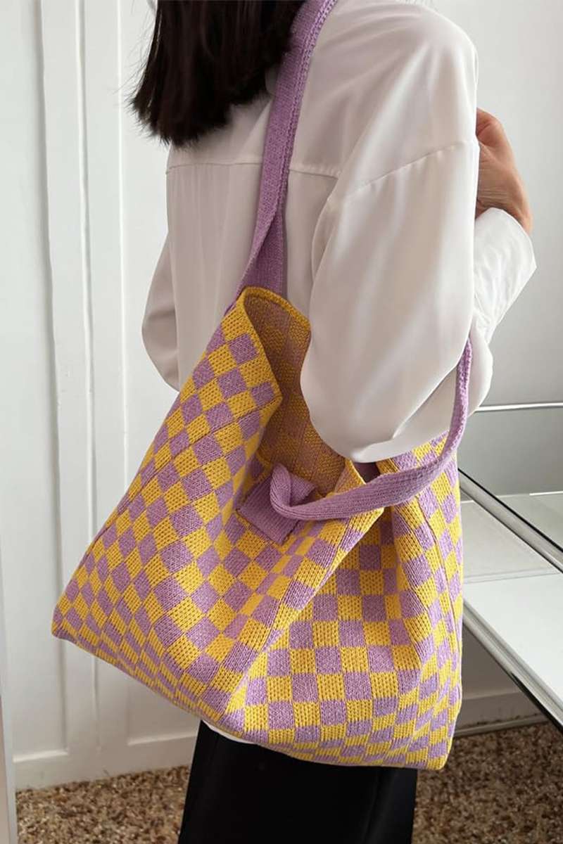 Ginger Checkered Knit Eco-Friendly Tote Bag