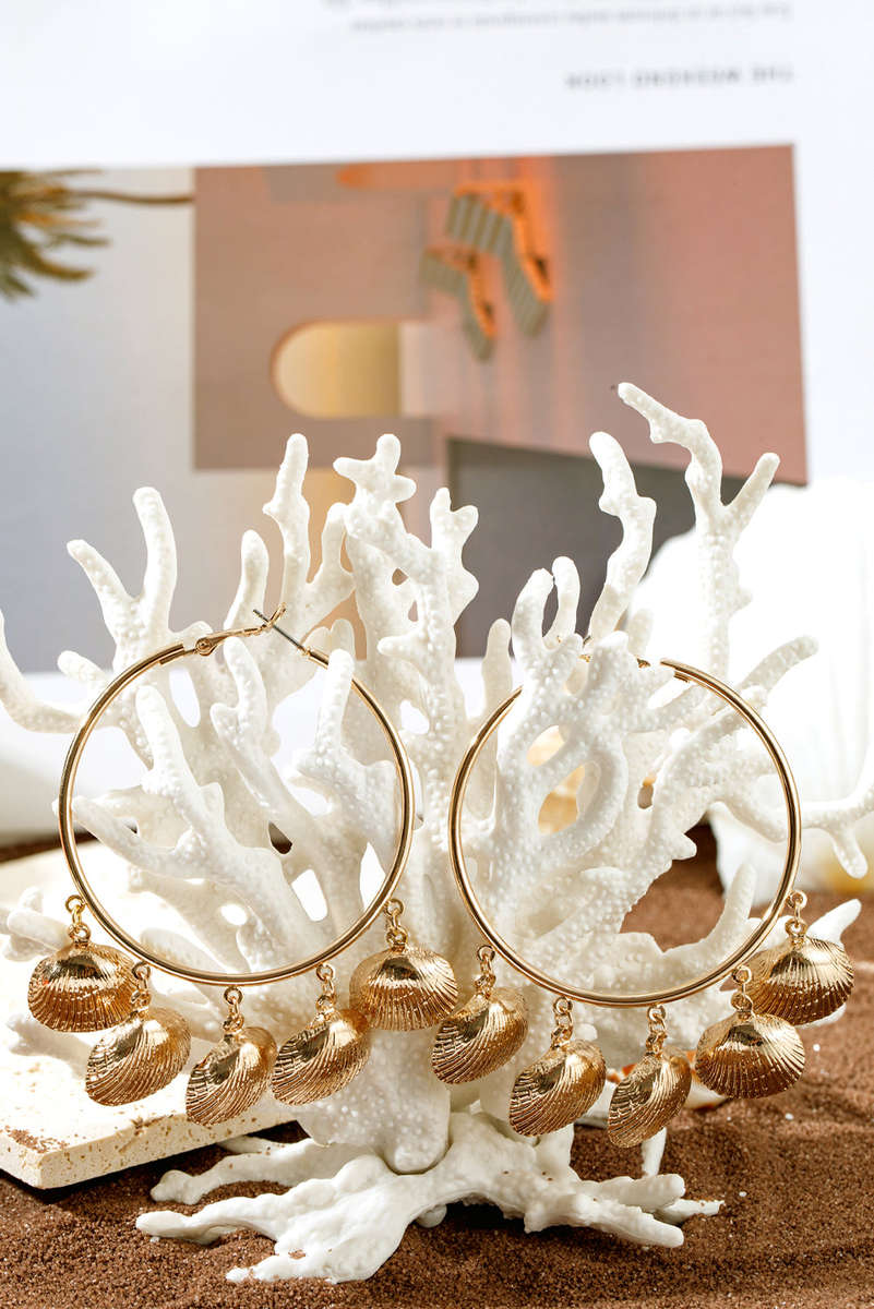 Gold Plated Alloy Bohemian Vacation Shell Hoop Earrings