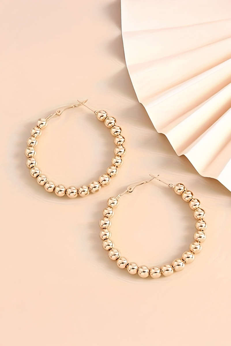 Gold Plated Beads Alloy Hoop Earrings