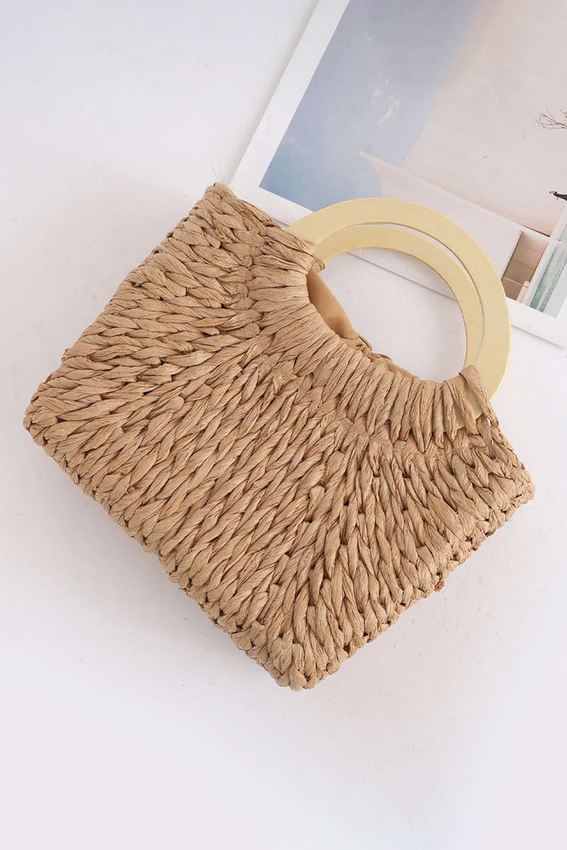Camel Retro Straw Woven Handle Bag