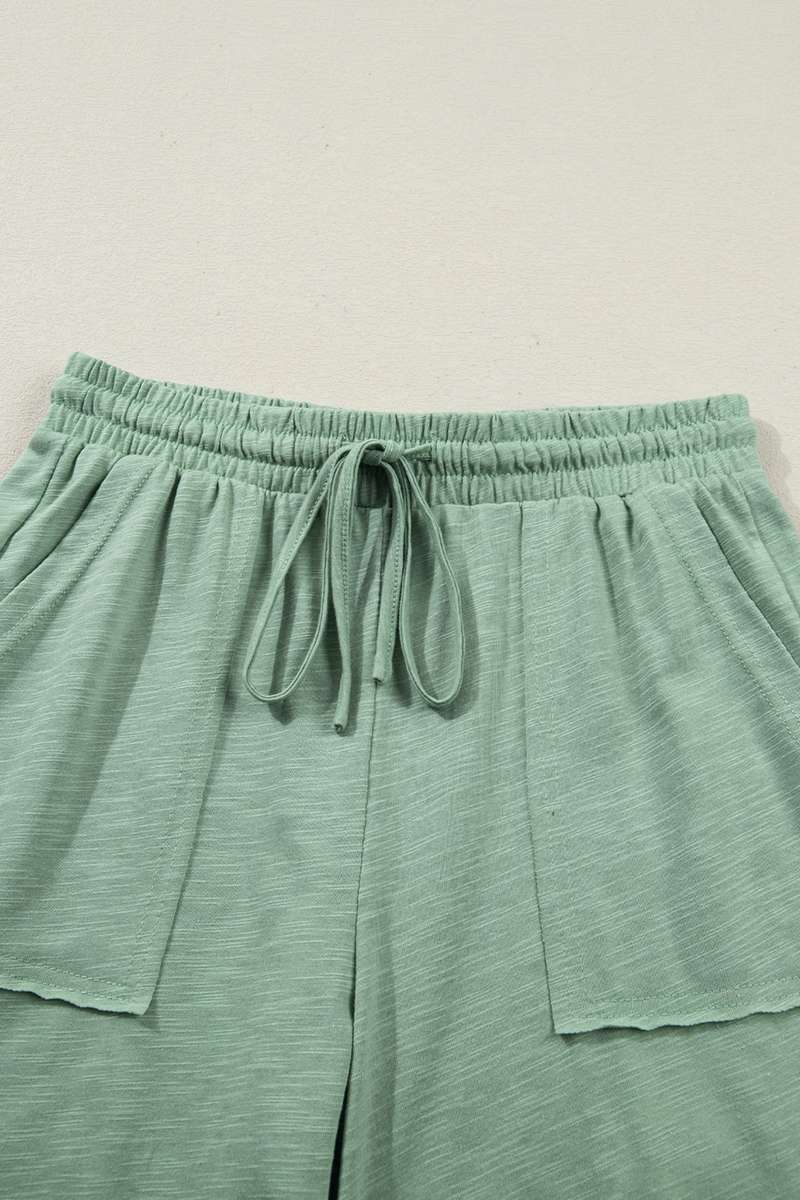 Canton Cuffed Short Sleeve Tee Raw Seam Patch Pocket Drawstring Pants Set