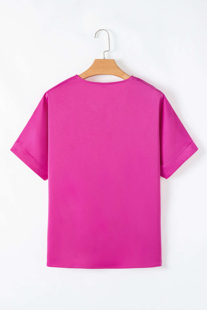 Bright Pink Silky V Neck Dolman Blouse