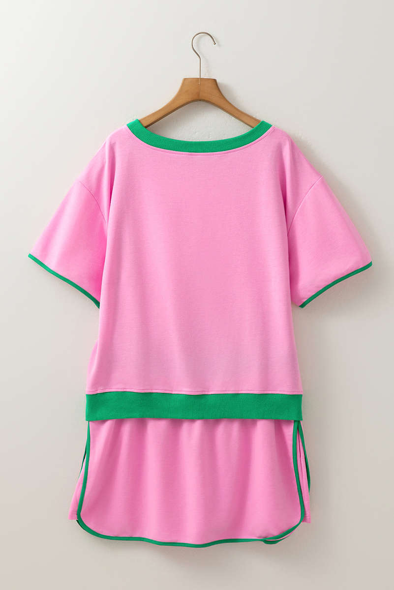 Bonbon Plus Size Contrast Trim T Shirt and Skirt Two Piece Set