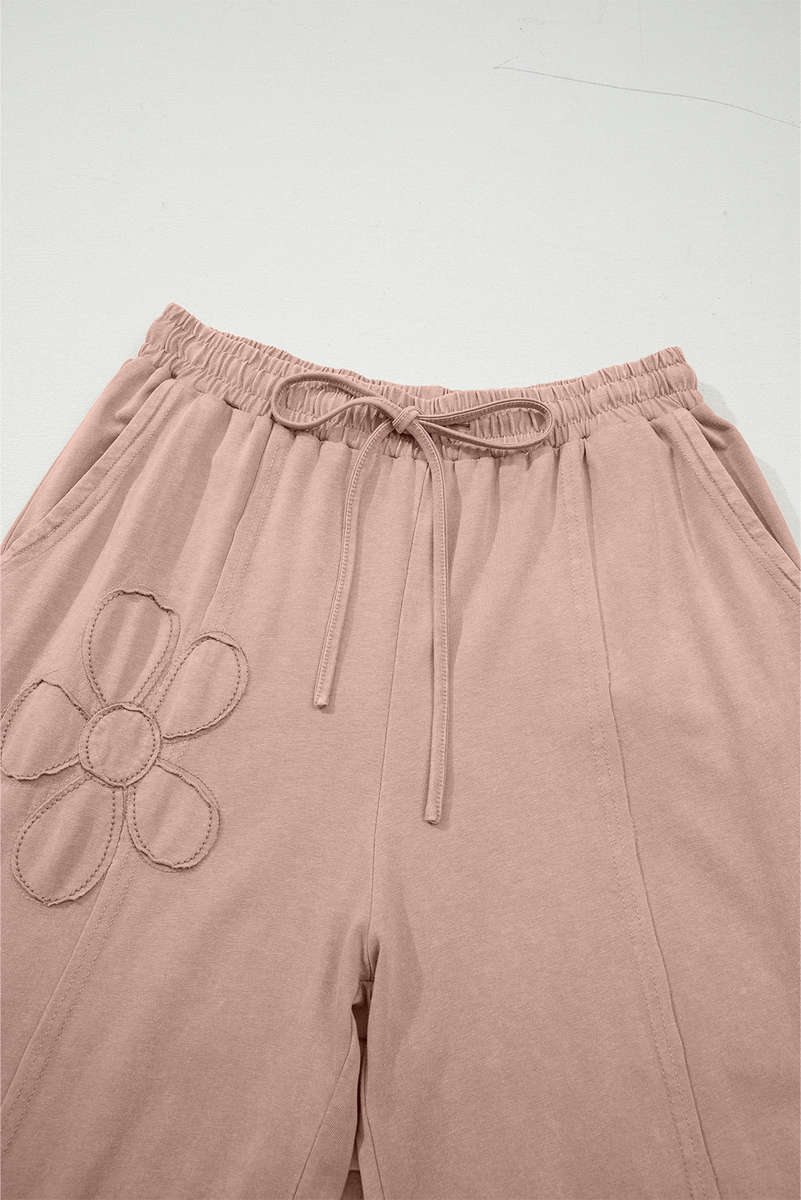 Buckskin Flower Patch Mineral Washed Terry Knit Cropped Wide Leg Pants