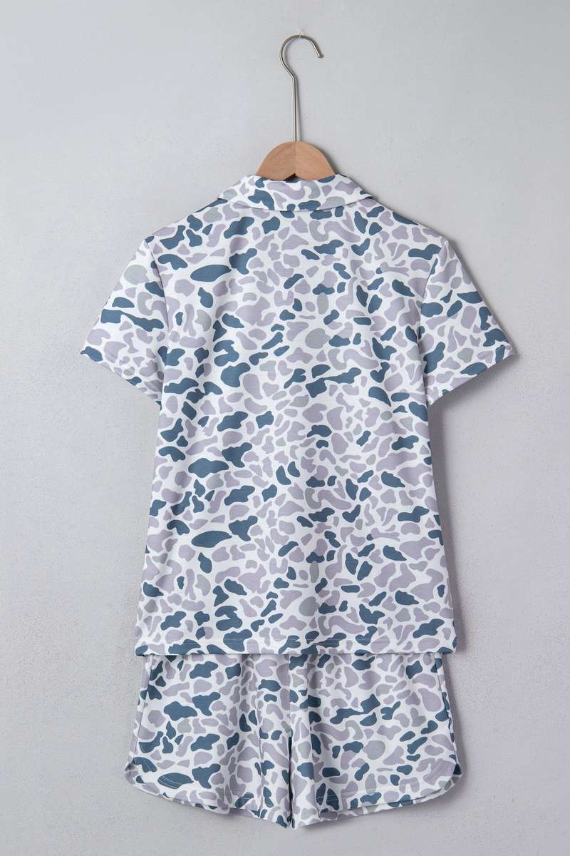 Multicolour Abstract Patterned Polo Collar T Shirt and Shorts Set