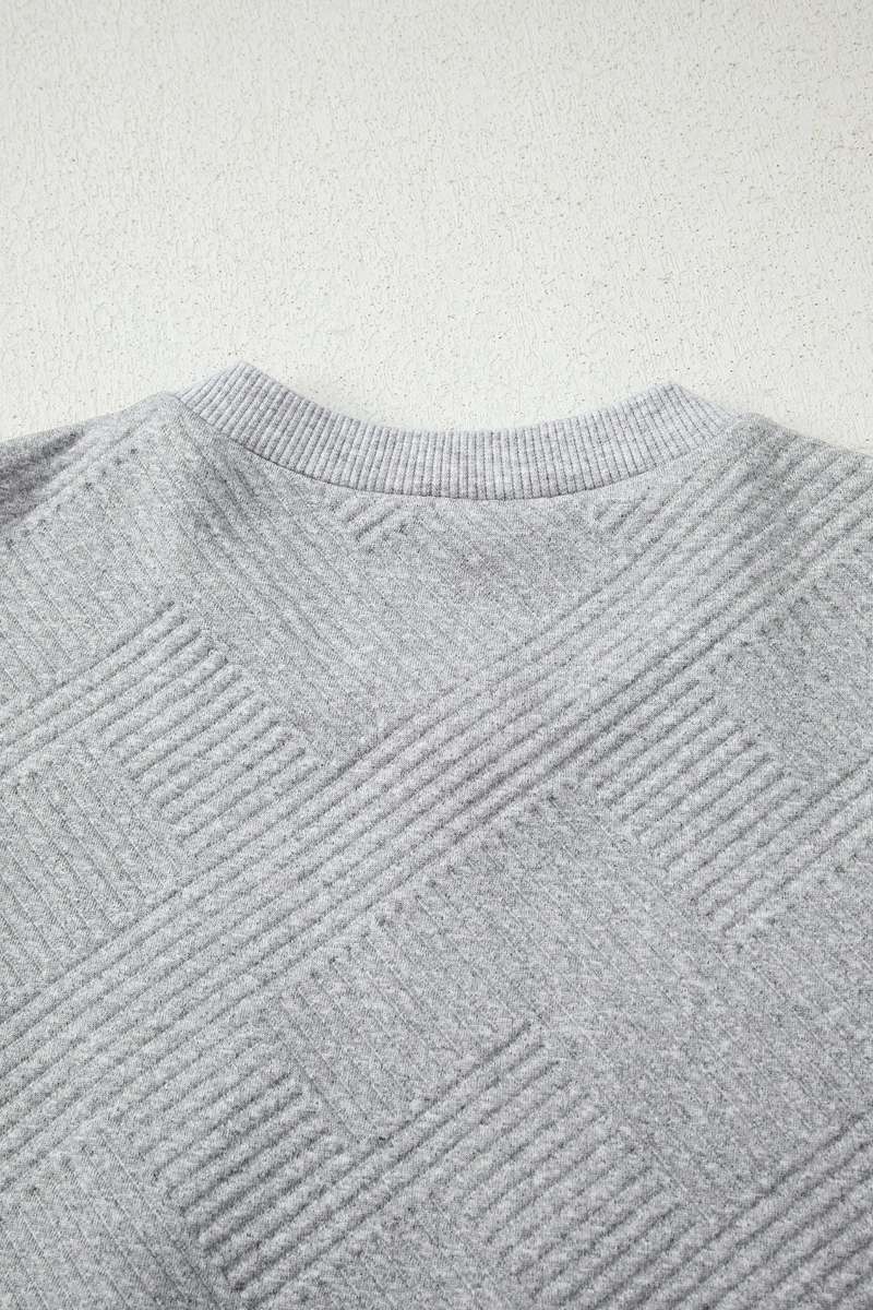 Medium Grey Trendy Textured Half Zip Loose Sweatshirt