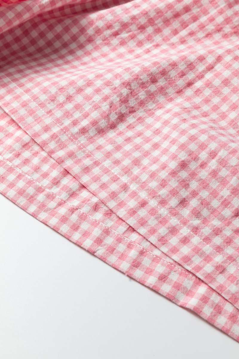 Pink Contrast Trim Plaid Print Plus Size Shorts