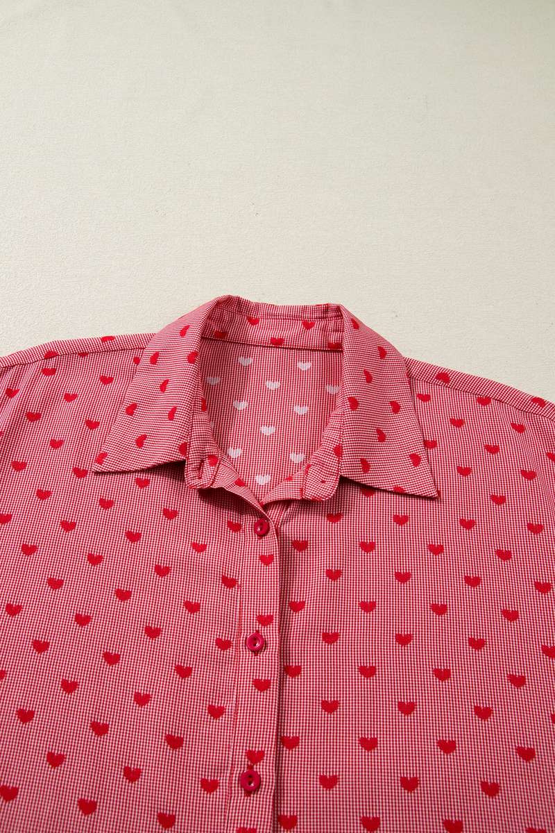 Red Heart Shape Print Half Sleeve Loose Valentine Shirt