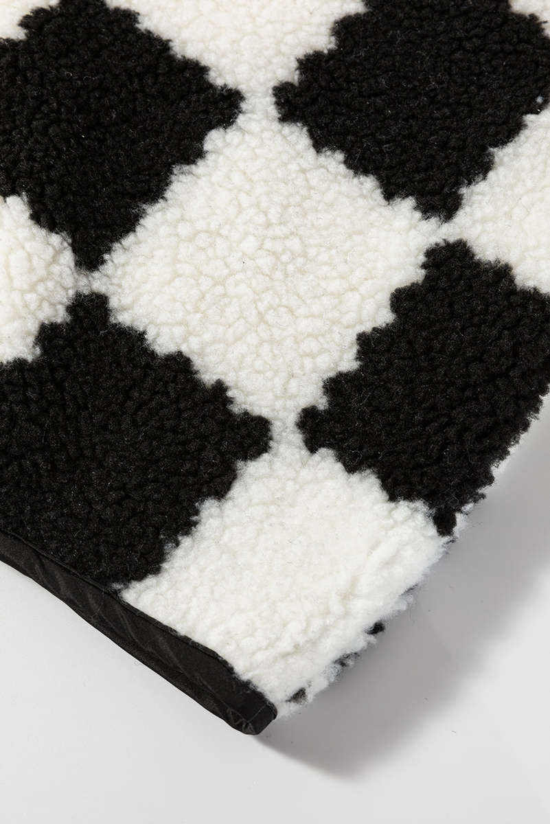 Black Checkered Sherpa Collared Jacket Vest