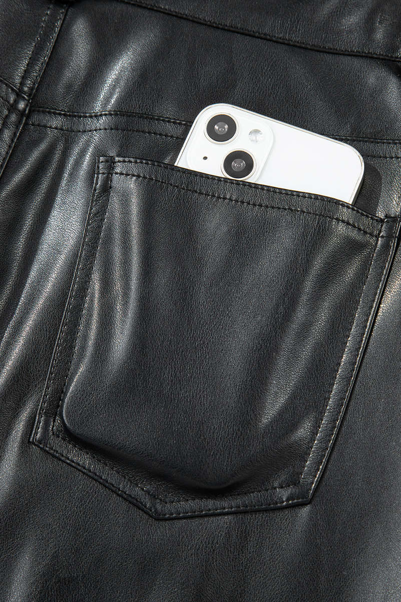 Black Faux Leather Side Slit Maxi Skirt
