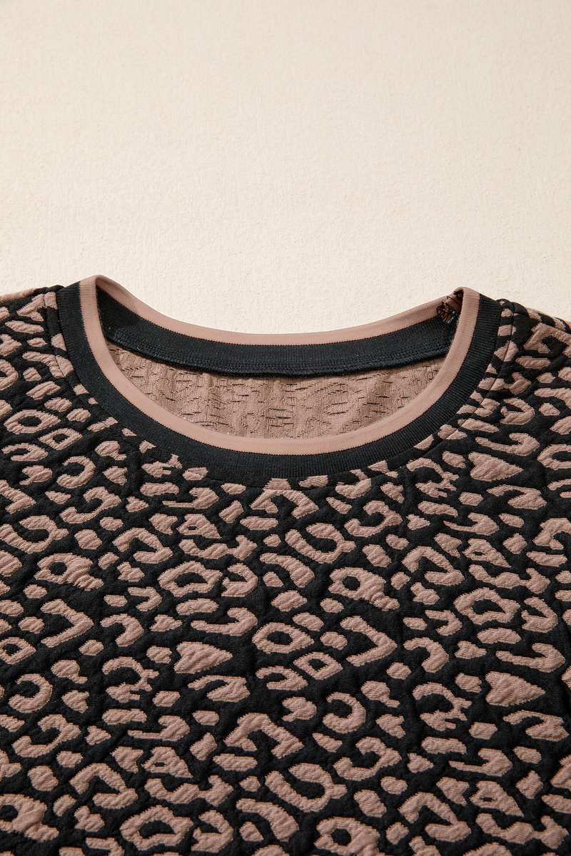 Black Leopard Print Bubble Sleeve Shift Mini Dress